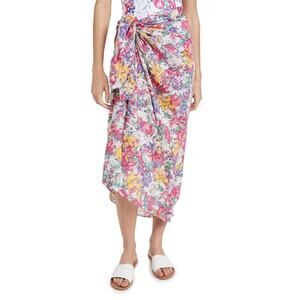 LoveShackFancy Noa Pareo Floral Print Silk Blend Sarong Wrap Coverup Midi Skirt